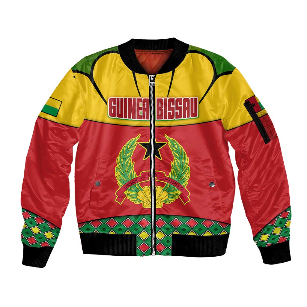 Guinea Bissau Sleeve Zip Bomber Jacket Red Yellow Green Geometric - African Pride