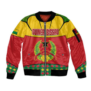 Guinea Bissau Sleeve Zip Bomber Jacket Red Yellow Green Geometric - African Pride