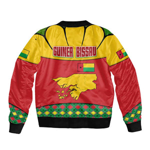 Guinea Bissau Sleeve Zip Bomber Jacket Red Yellow Green Geometric - African Pride