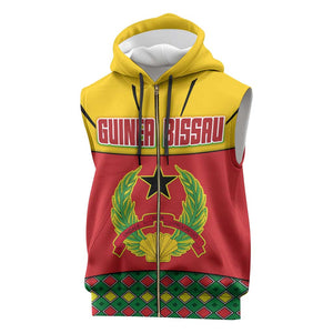 Guinea Bissau Sleeveless Zip Hoodie Red Yellow Green Geometric - African Pride