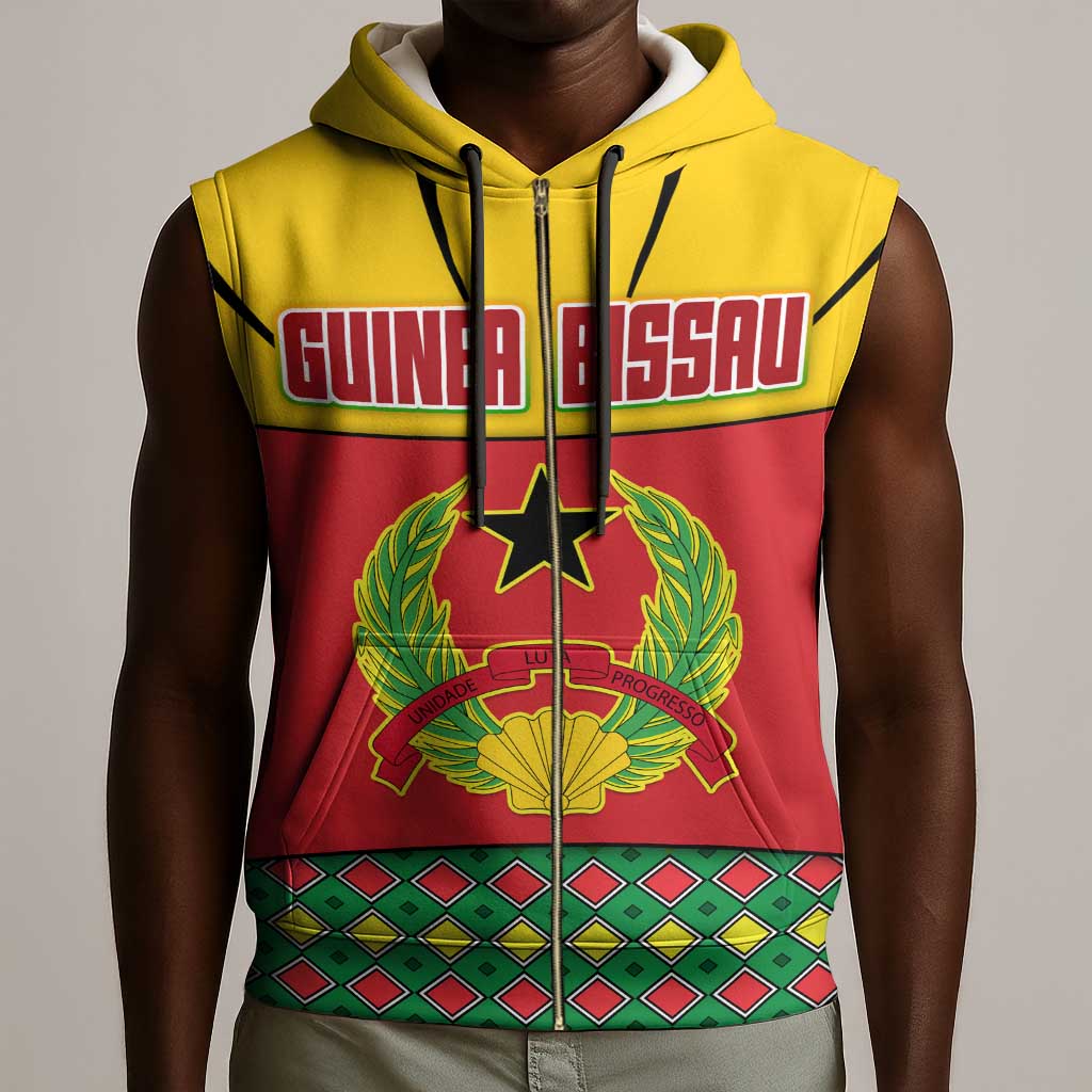 Guinea Bissau Sleeveless Zip Hoodie Red Yellow Green Geometric - African Pride