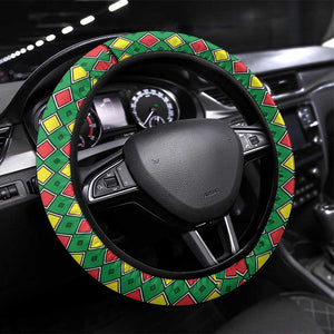 Guinea Bissau Steering Wheel Cover Red Yellow Green Geometric - African Pride