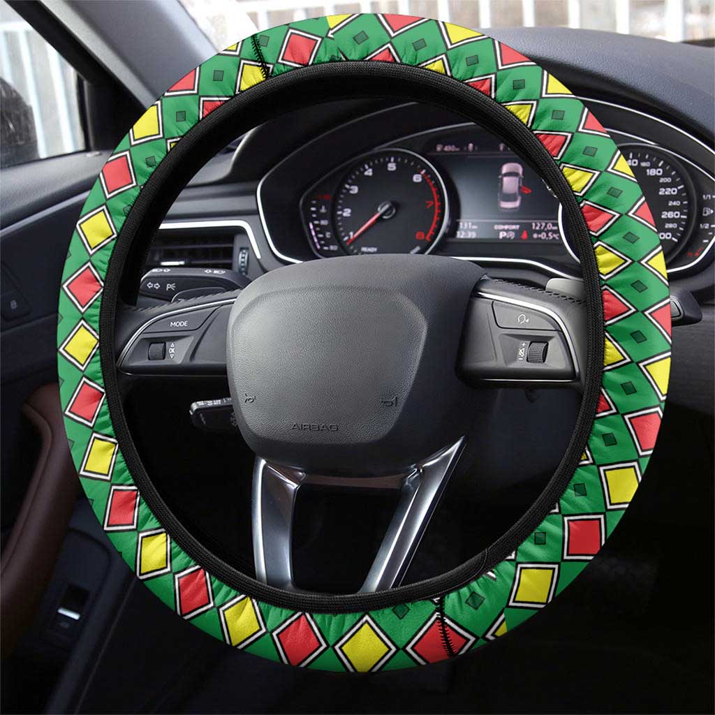 Guinea Bissau Steering Wheel Cover Red Yellow Green Geometric - African Pride