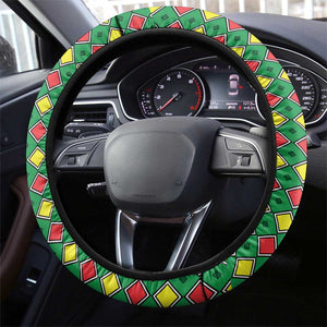 Guinea Bissau Steering Wheel Cover Red Yellow Green Geometric - African Pride