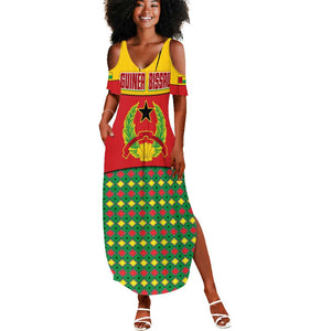 Guinea Bissau Summer Maxi Dress Red Yellow Green Geometric - African Pride