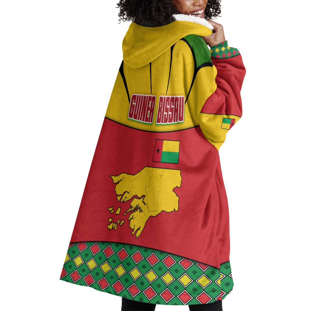 Guinea Bissau Wearable Blanket Hoodie Red Yellow Green Geometric - African Pride