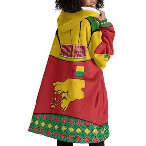 Guinea Bissau Wearable Blanket Hoodie Red Yellow Green Geometric - African Pride