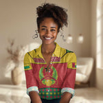 Guinea Bissau Women Casual Shirt Red Yellow Green Geometric - African Pride
