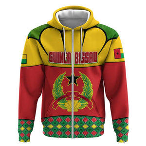 Guinea Bissau Zip Hoodie Red Yellow Green Geometric - African Pride