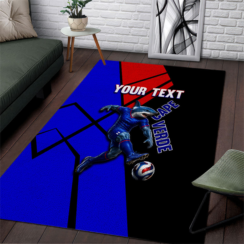 Personalized Cape Verde Soccer Shark Mascot Area Rug Blue Sharks Football Player Dynamic Graphic