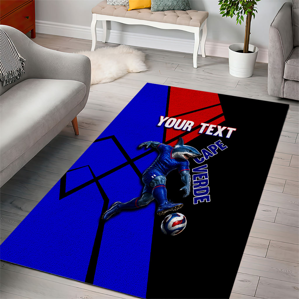 Personalized Cape Verde Soccer Shark Mascot Area Rug Blue Sharks Football Player Dynamic Graphic