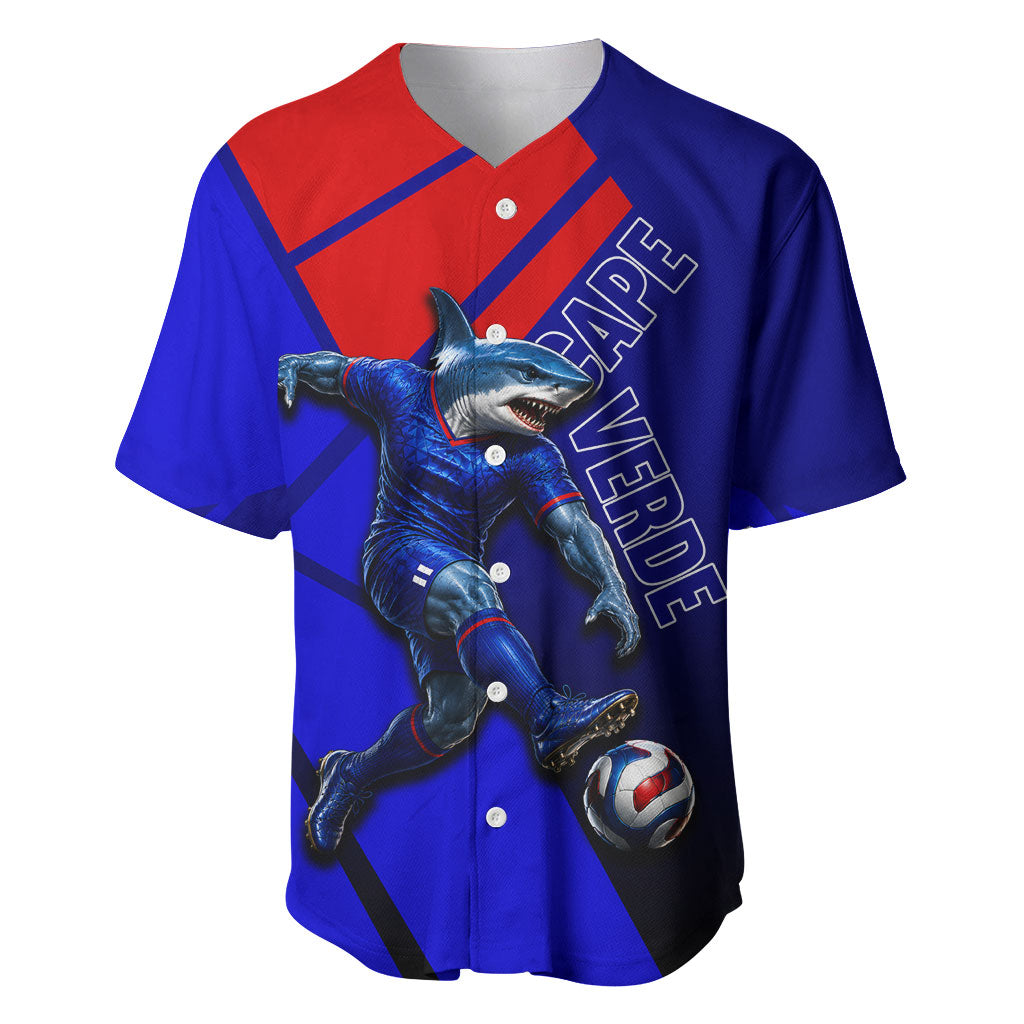 Personalized Cape Verde Soccer Shark Mascot Baseball Jersey Blue Sharks Football Player Dynamic Graphic