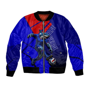 Personalized Cape Verde Soccer Shark Mascot Bomber Jacket Blue Sharks Football Player Dynamic Graphic