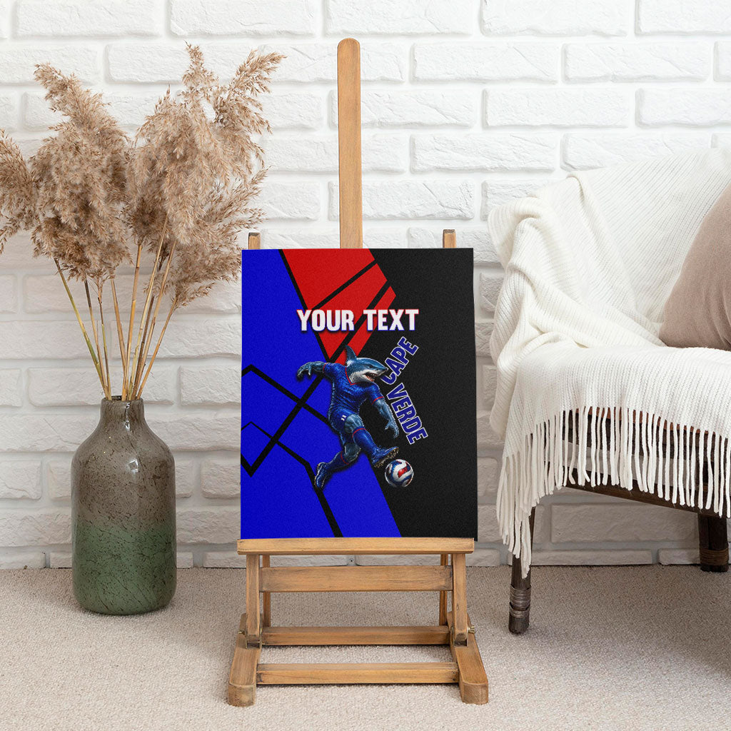 Personalized Cape Verde Soccer Shark Mascot Canvas Wall Art Blue Sharks Football Player Dynamic Graphic