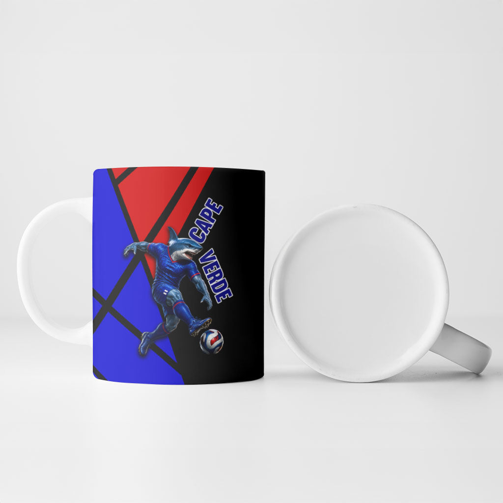 Personalized Cape Verde Soccer Shark Mascot Ceramic Mug Blue Sharks Football Player Dynamic Graphic