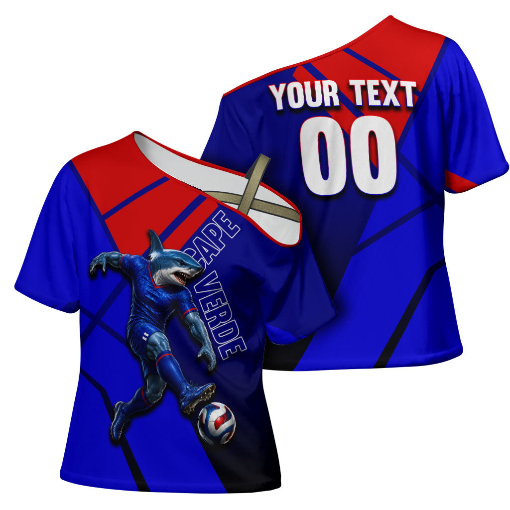 Personalized Cape Verde Soccer Shark Mascot Cross Shoulder Shirt Blue Sharks Football Player Dynamic Graphic