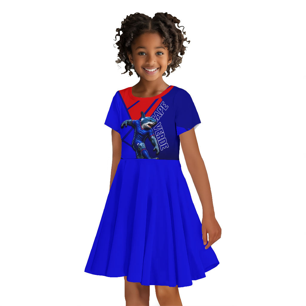 Personalized Cape Verde Soccer Shark Mascot Kid Short Sleeve Dress Blue Sharks Football Player Dynamic Graphic