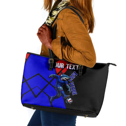 Personalized Cape Verde Soccer Shark Mascot Leather Tote Bag Blue Sharks Football Player Dynamic Graphic