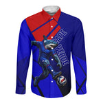 Personalized Cape Verde Soccer Shark Mascot Long Sleeve Button Shirt Blue Sharks Football Player Dynamic Graphic