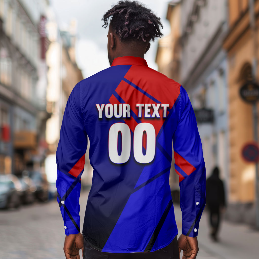 Personalized Cape Verde Soccer Shark Mascot Long Sleeve Button Shirt Blue Sharks Football Player Dynamic Graphic