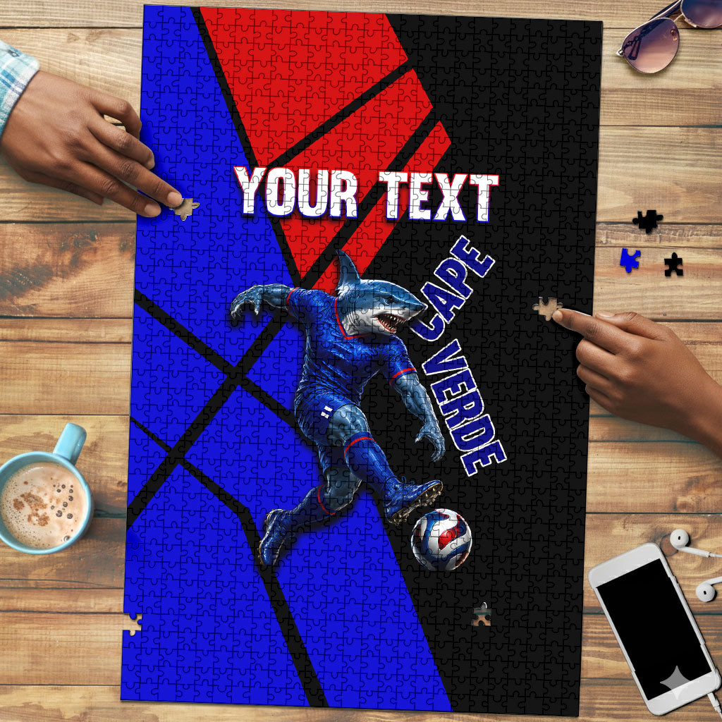 Personalized Cape Verde Soccer Shark Mascot Puzzle Blue Sharks Football Player Dynamic Graphic