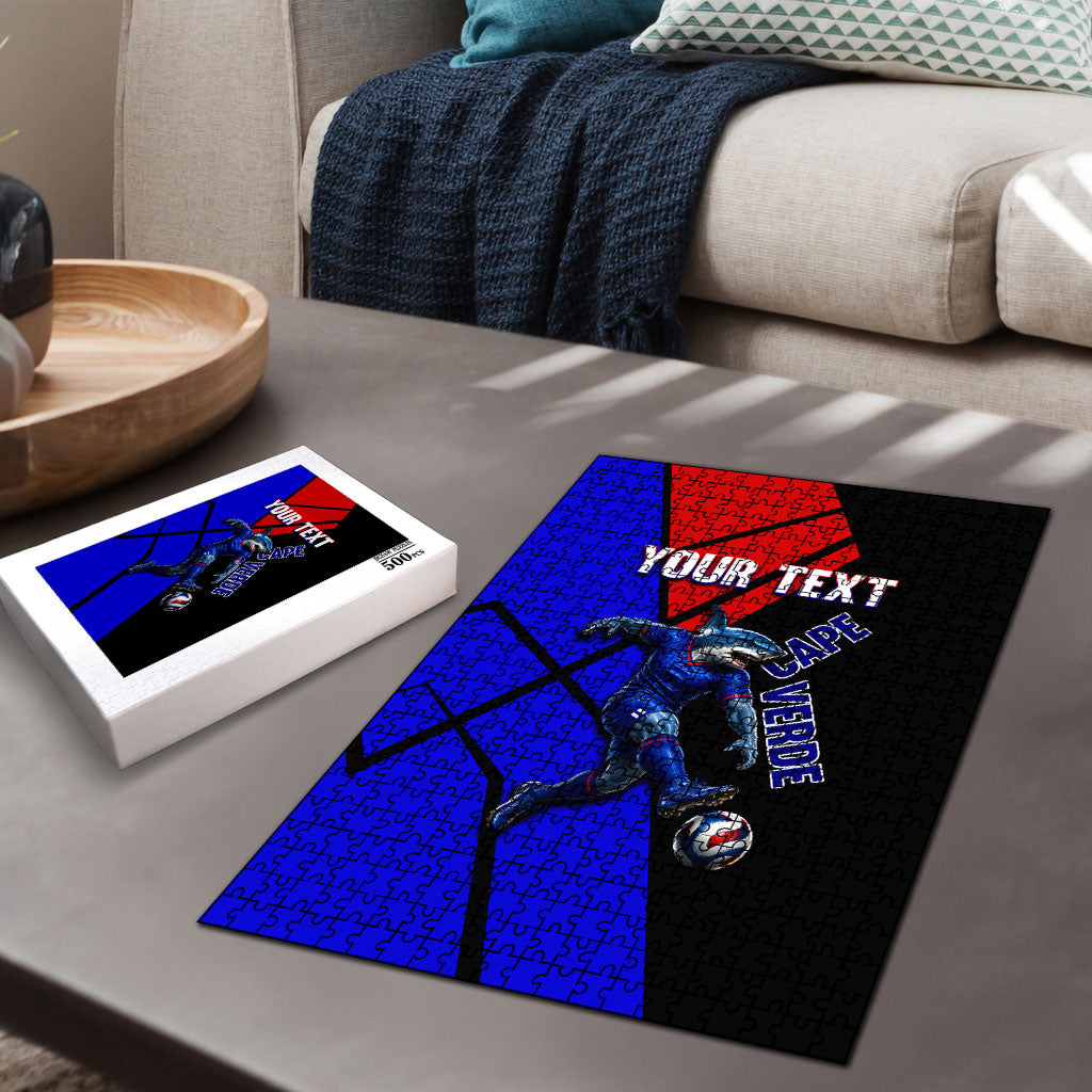 Personalized Cape Verde Soccer Shark Mascot Puzzle Blue Sharks Football Player Dynamic Graphic