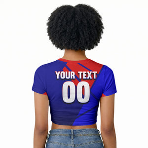 Personalized Cape Verde Soccer Shark Mascot Raglan Cropped T shirt Blue Sharks Football Player Dynamic Graphic