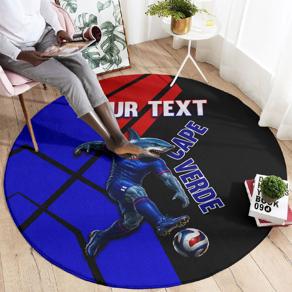 Personalized Cape Verde Soccer Shark Mascot Round Carpet Blue Sharks Football Player Dynamic Graphic