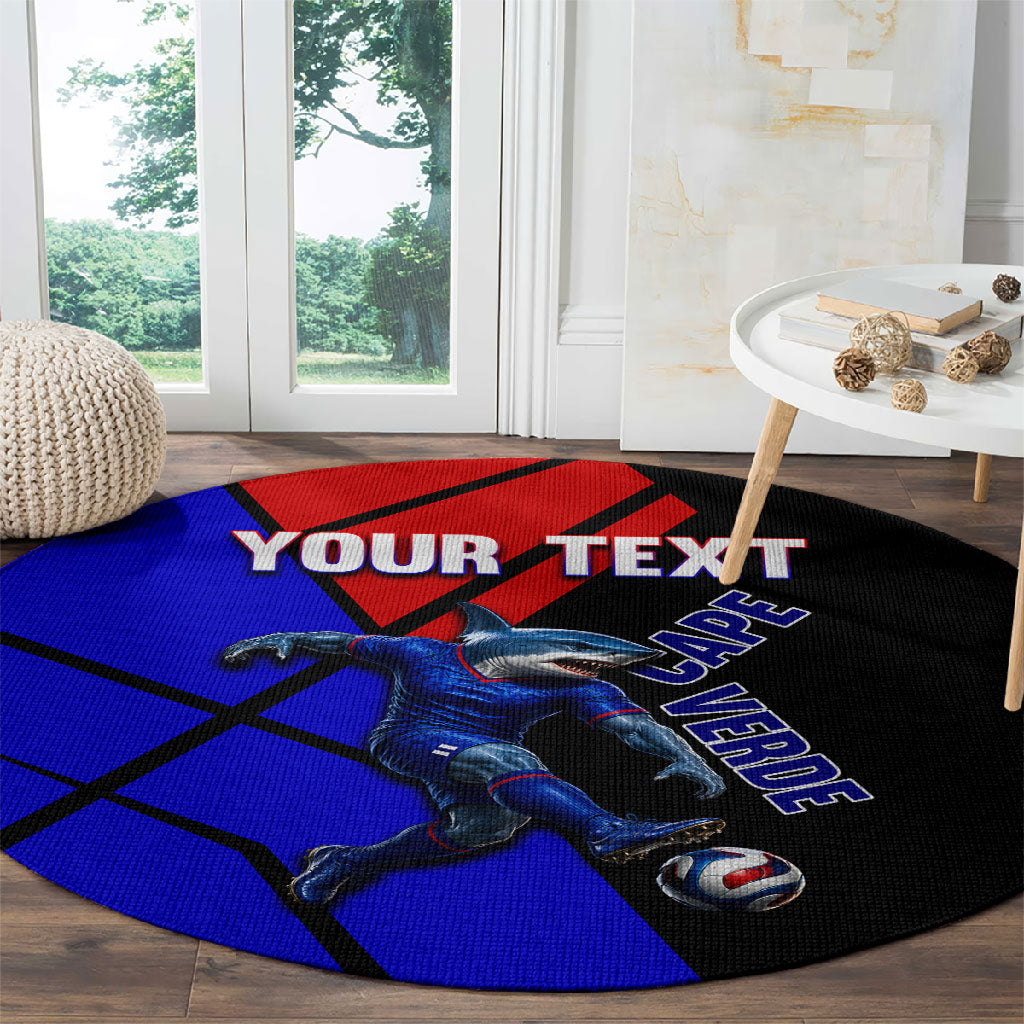 Personalized Cape Verde Soccer Shark Mascot Round Carpet Blue Sharks Football Player Dynamic Graphic