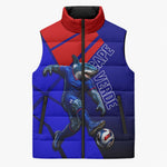 Personalized Cape Verde Soccer Shark Mascot Sleeveless Puffer Jacket Blue Sharks Football Player Dynamic Graphic