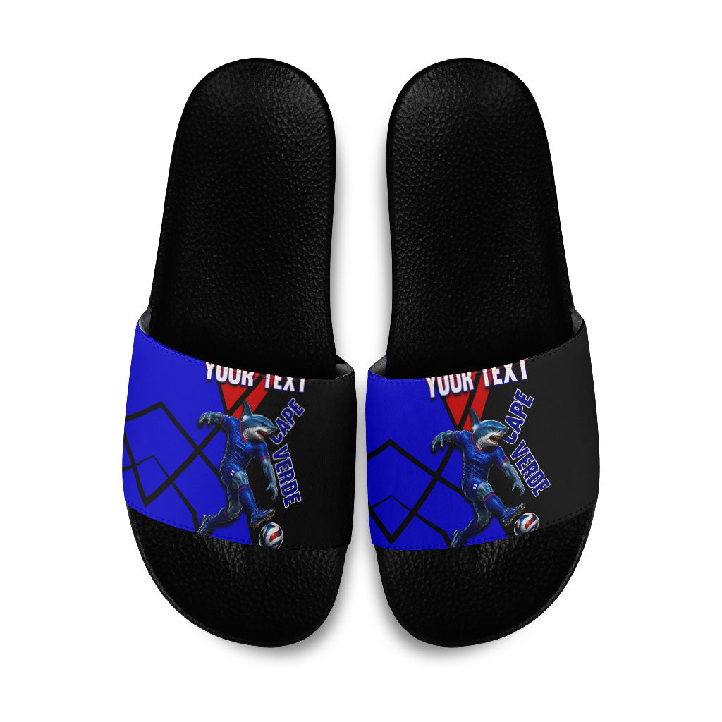 Personalized Cape Verde Soccer Shark Mascot Slide Sandals Blue Sharks Football Player Dynamic Graphic
