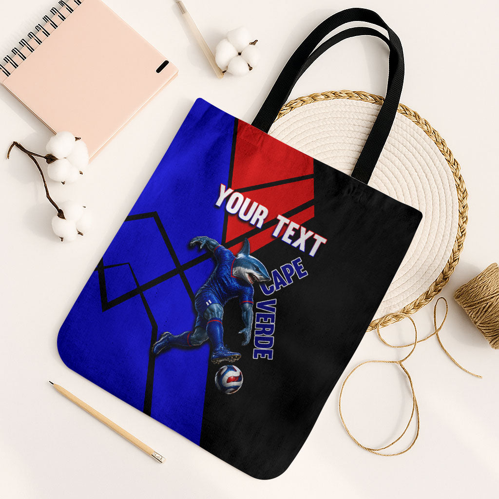 Personalized Cape Verde Soccer Shark Mascot Tote Bag Blue Sharks Football Player Dynamic Graphic