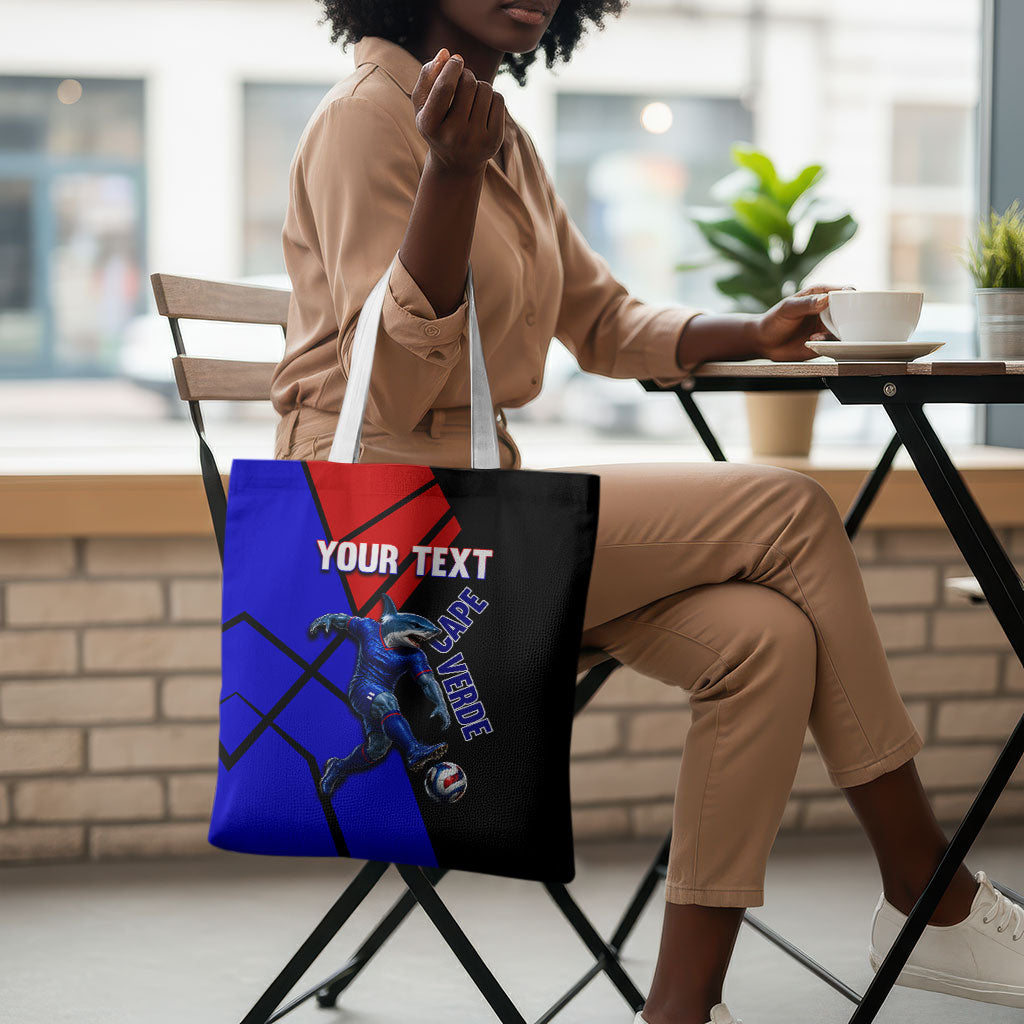 Personalized Cape Verde Soccer Shark Mascot Tote Bag Blue Sharks Football Player Dynamic Graphic