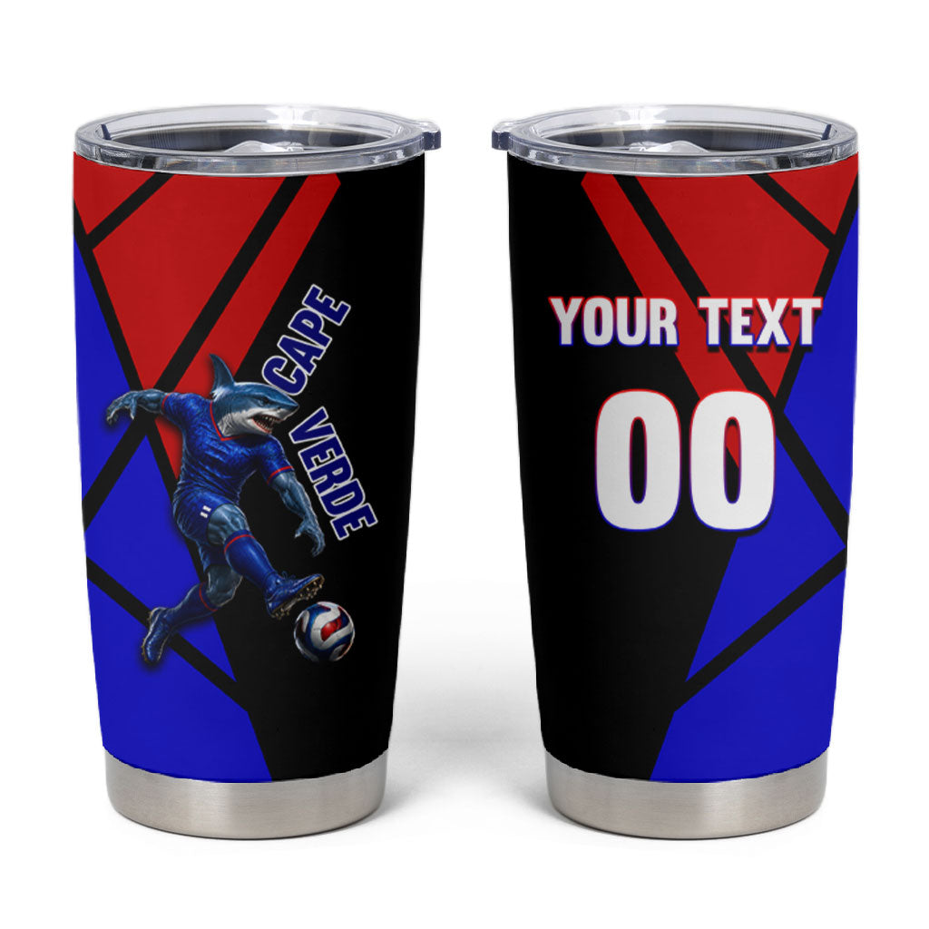 Personalized Cape Verde Soccer Shark Mascot Tumbler Cup Blue Sharks Football Player Dynamic Graphic