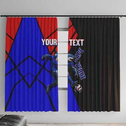 Personalized Cape Verde Soccer Shark Mascot Window Curtain Blue Sharks Football Player Dynamic Graphic