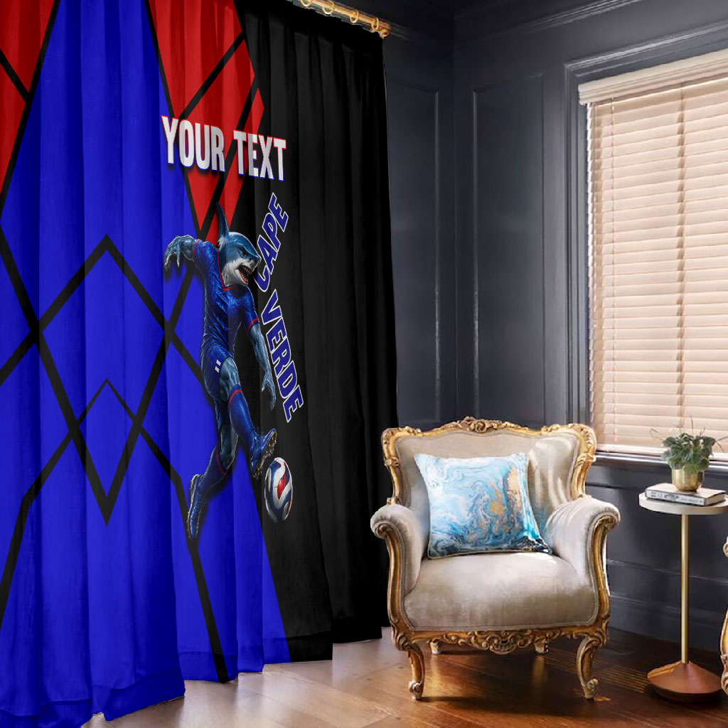 Personalized Cape Verde Soccer Shark Mascot Window Curtain Blue Sharks Football Player Dynamic Graphic