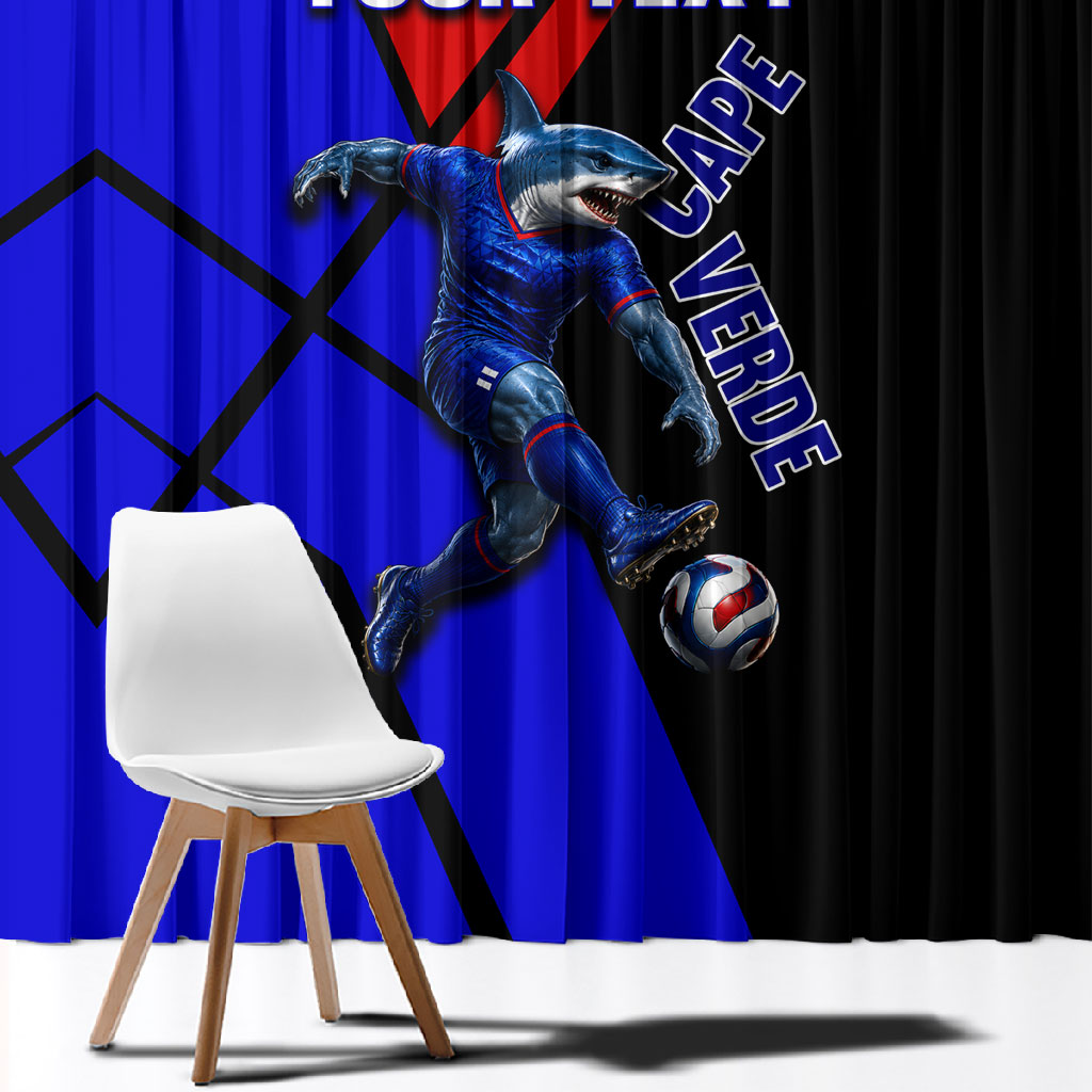 Personalized Cape Verde Soccer Shark Mascot Window Curtain Blue Sharks Football Player Dynamic Graphic