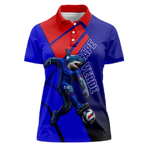 Personalized Cape Verde Soccer Shark Mascot Women Polo Shirt Blue Sharks Football Player Dynamic Graphic