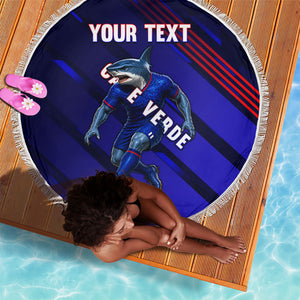 Personalized Cape Verde Soccer Beach Blanket Shark Mascot Football Player Striped Pattern