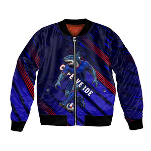Personalized Cape Verde Soccer Bomber Jacket Shark Mascot Football Player Striped Pattern