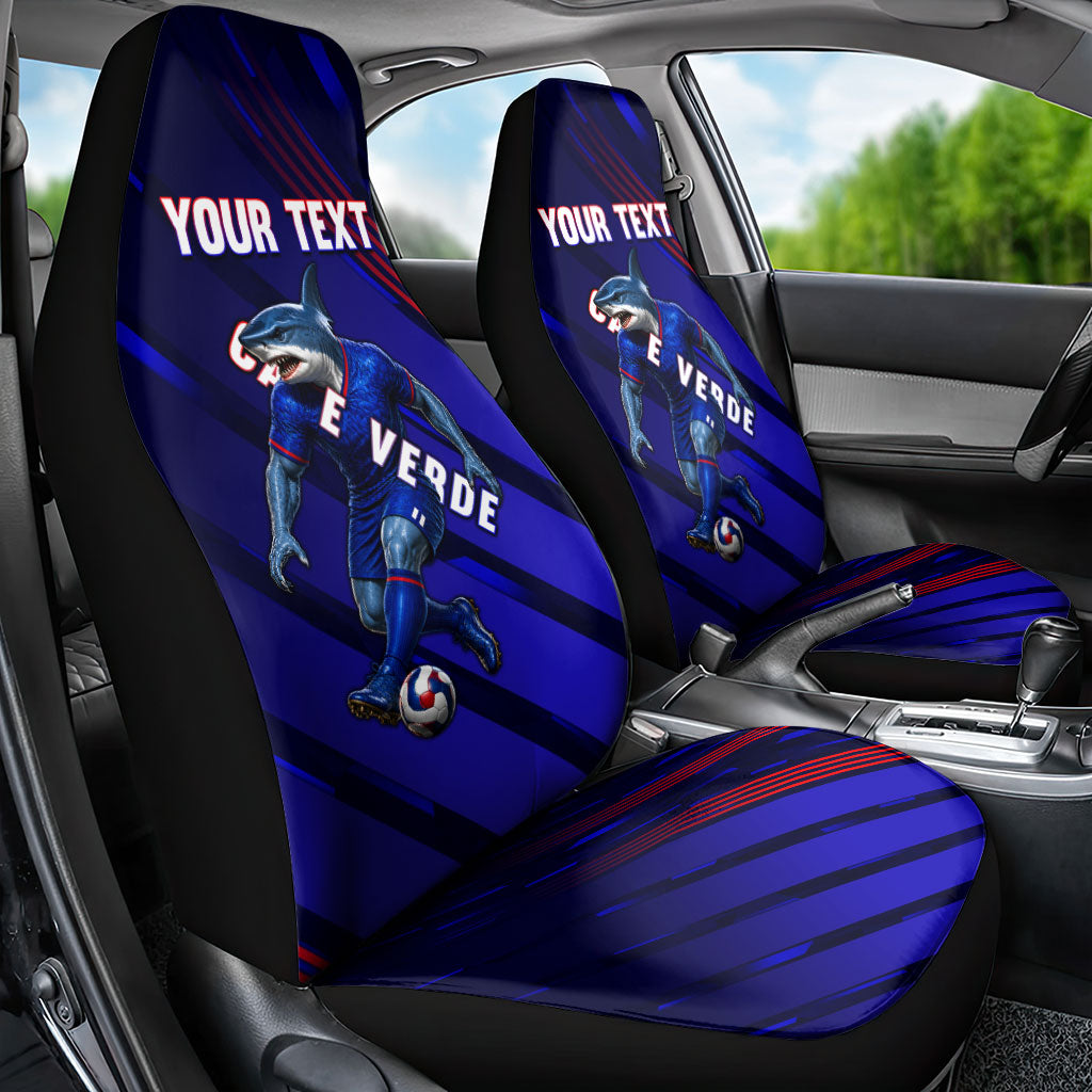 Personalized Cape Verde Soccer Car Seat Cover Shark Mascot Football Player Striped Pattern