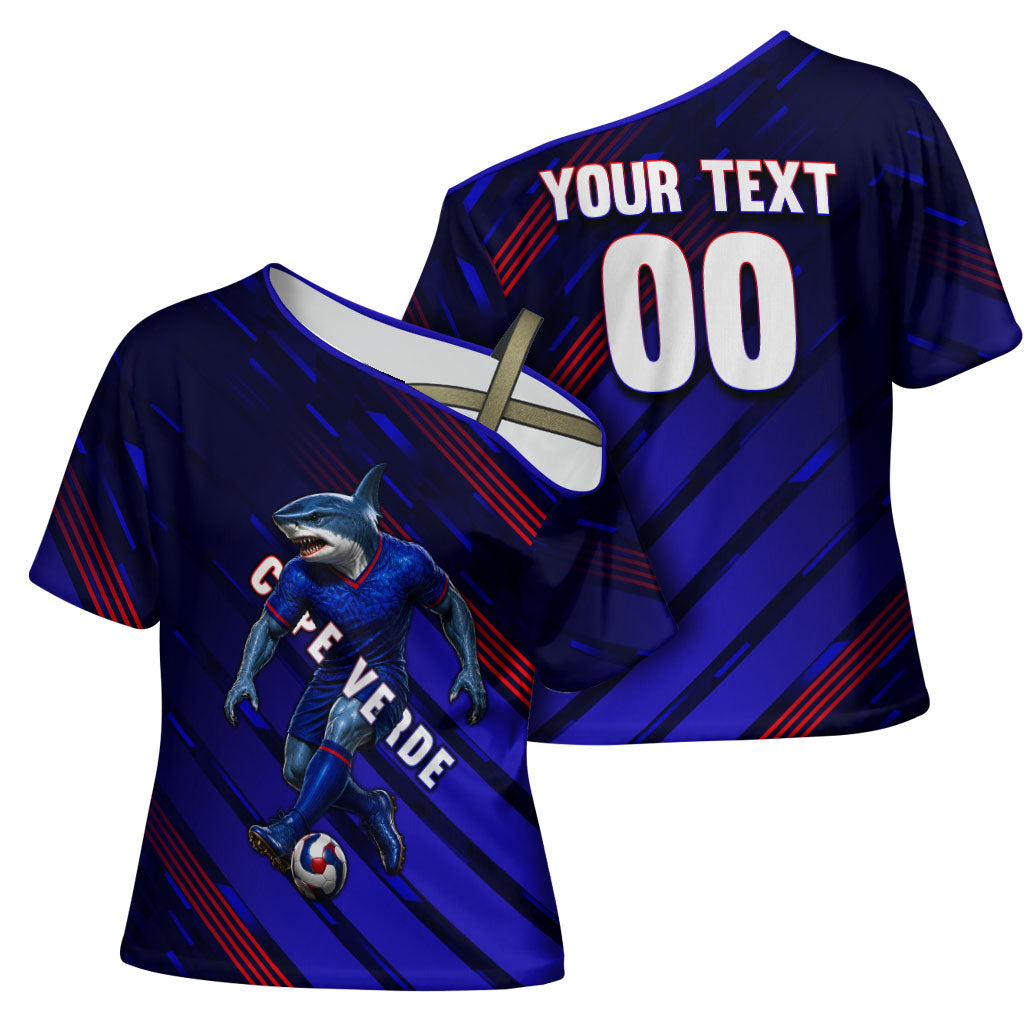 Personalized Cape Verde Soccer Cross Shoulder Shirt Shark Mascot Football Player Striped Pattern