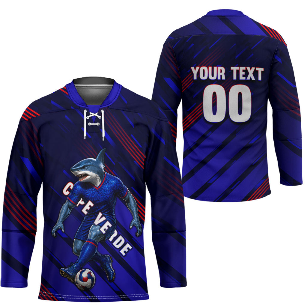 Personalized Cape Verde Soccer Hockey Jersey Shark Mascot Football Player Striped Pattern