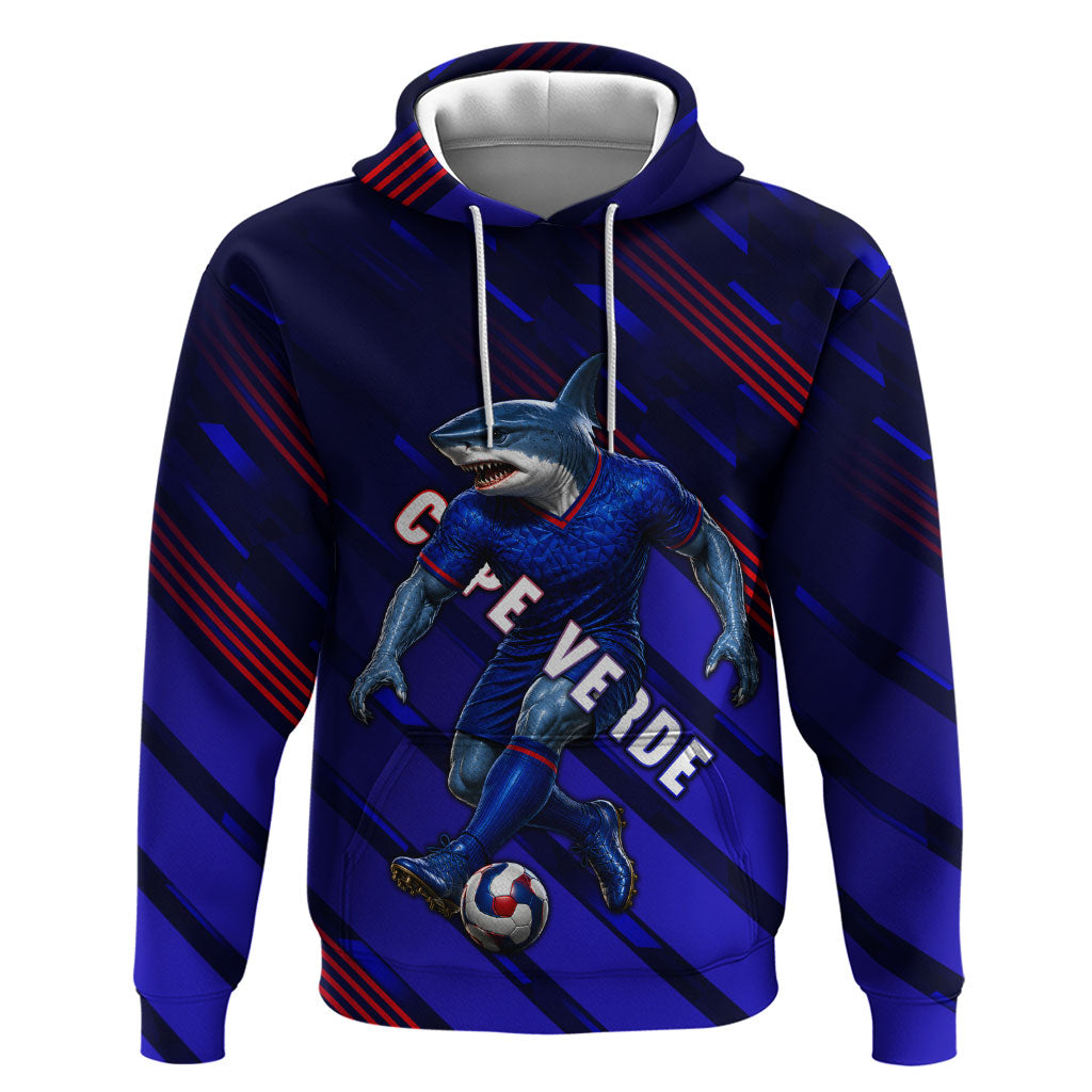 Personalized Cape Verde Soccer Hoodie Shark Mascot Football Player Striped Pattern