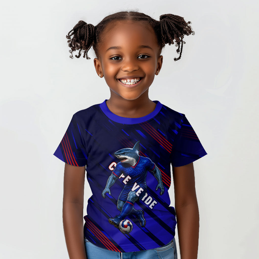 Personalized Cape Verde Soccer Kid T shirt Shark Mascot Football Player Striped Pattern