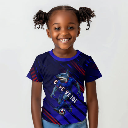 Personalized Cape Verde Soccer Kid T shirt Shark Mascot Football Player Striped Pattern