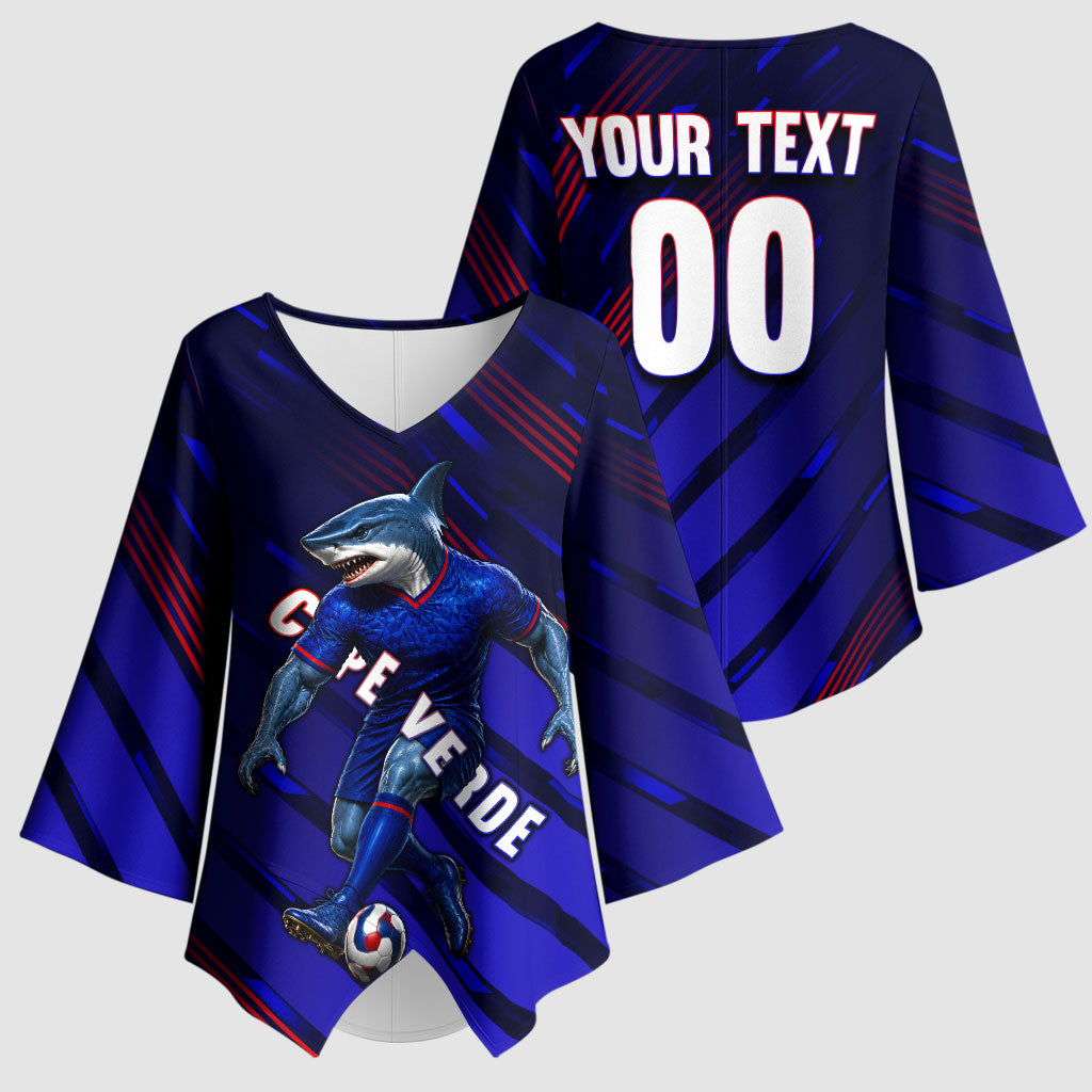 Personalized Cape Verde Soccer Kimono Sleeve Blouse Shark Mascot Football Player Striped Pattern