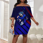 Personalized Cape Verde Soccer Off Shoulder Short Dress Shark Mascot Football Player Striped Pattern