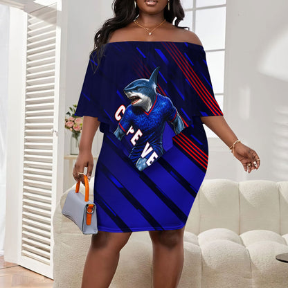 Personalized Cape Verde Soccer Off Shoulder Short Dress Shark Mascot Football Player Striped Pattern