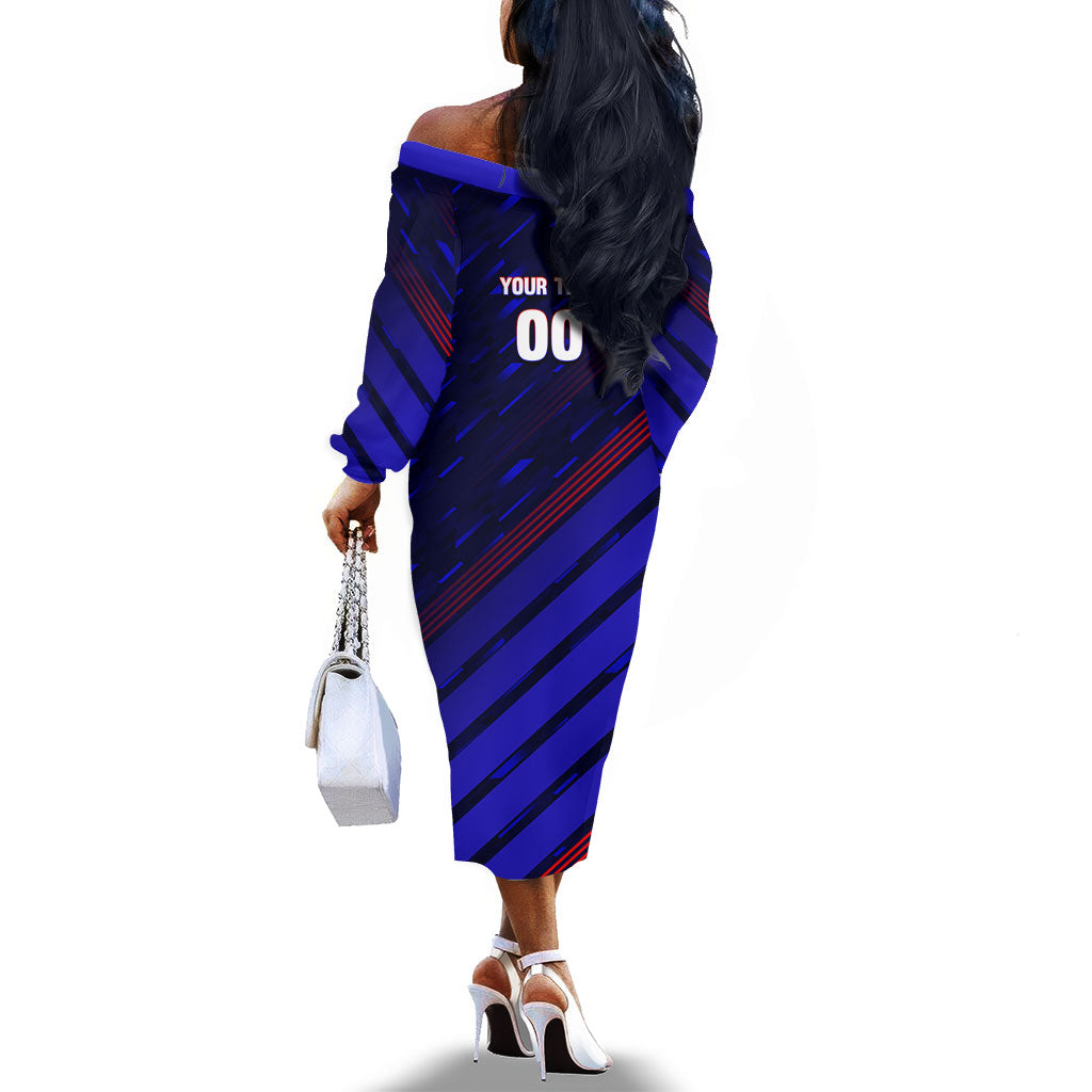 Personalized Cape Verde Soccer Off The Shoulder Long Sleeve Dress Shark Mascot Football Player Striped Pattern